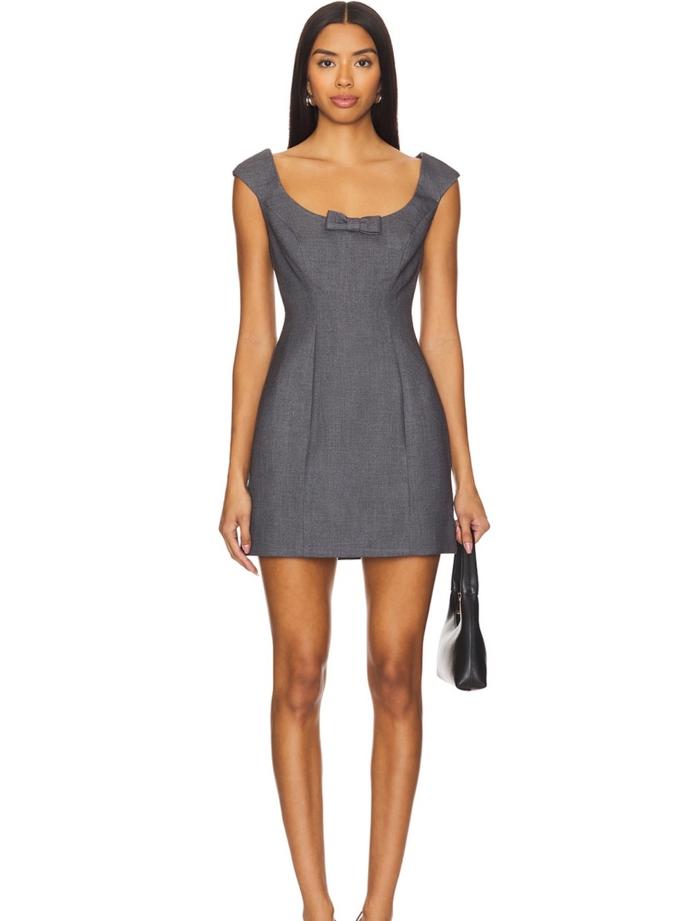 Lovers + Friends Charcoal Gray Scoop-Neck Mini Dress with Bow